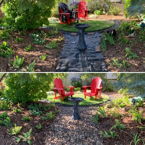 Added a weed barrier and covered with rocks to make a garden feature
